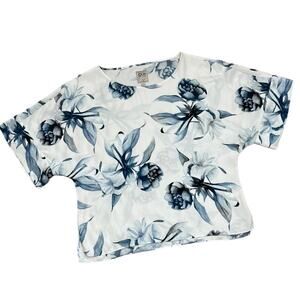 Go By GoSilk Minimalist Floral Short Sleeve Silk Blouse